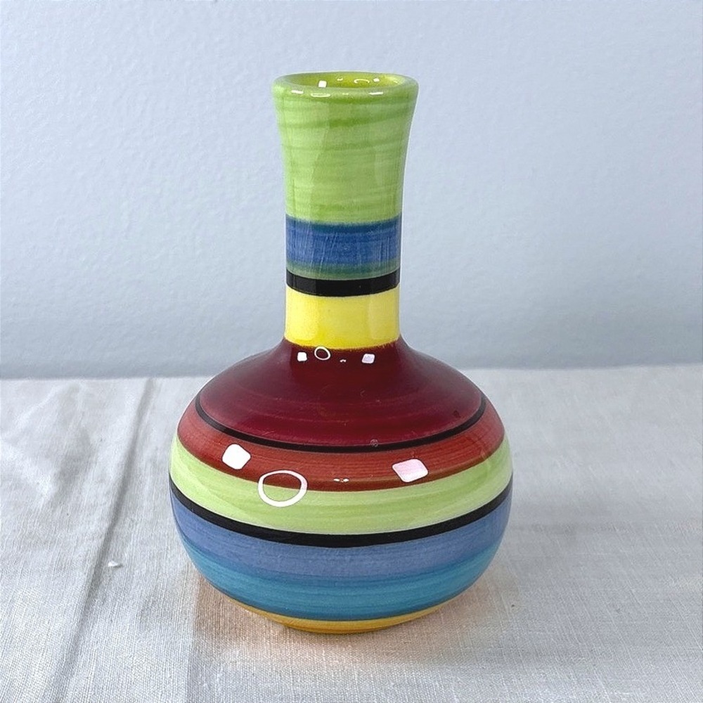 Pierce‎ Signed Vintage 1998 Multicolor Striped Ceramic Bud Vase Hand Painted Art